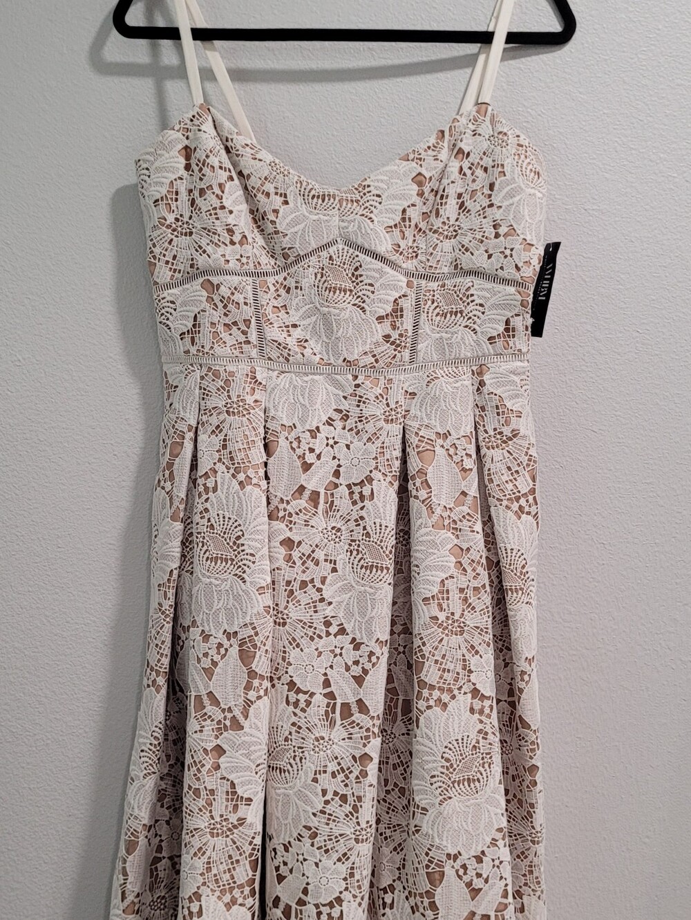 Midi Dress with Ivory Lace Overlay and Nude Lining